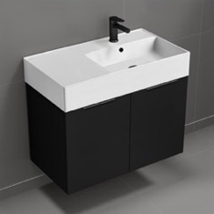 Floating Black Bathroom Vanity, Modern, 32 inch